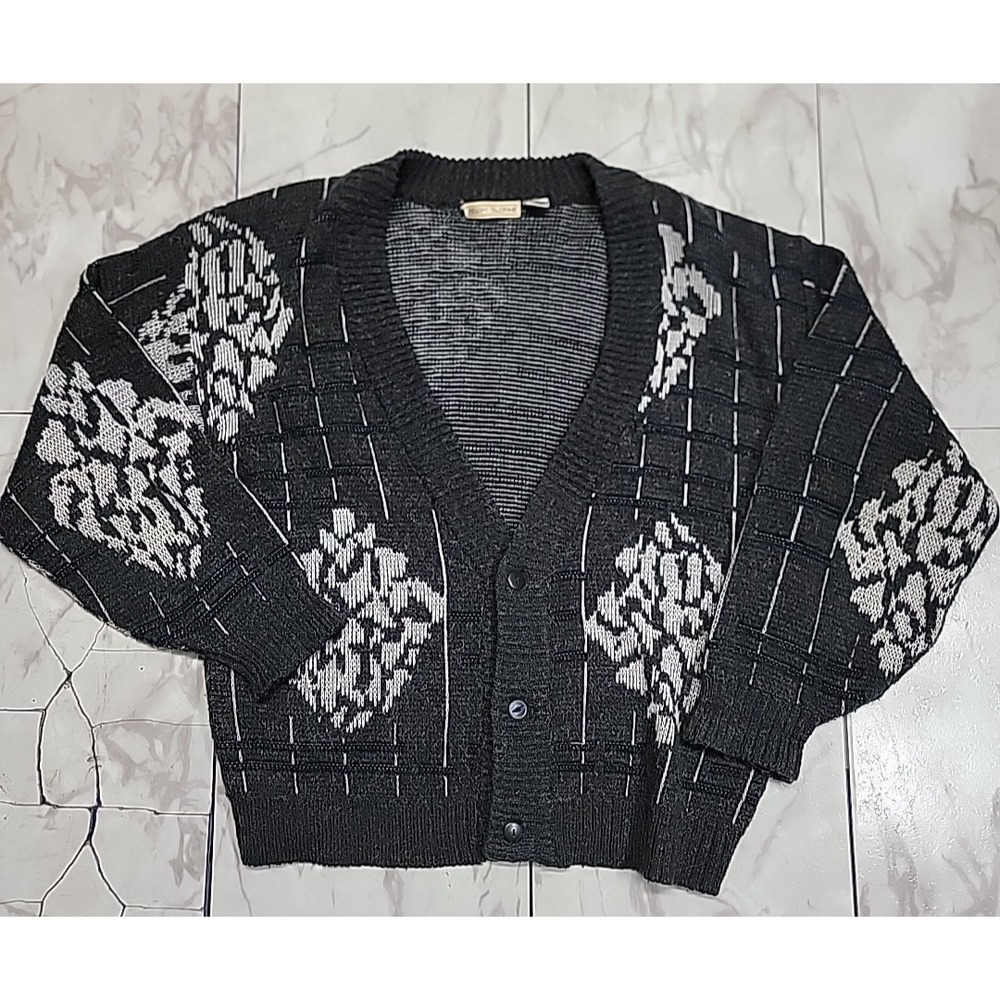 Vintage Adam Sloane Men's Purple Blue Gray Geometric Knit Cardigan Men's XL